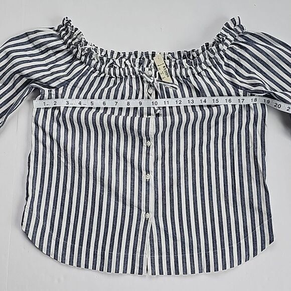 Madewell -622 NWT Shimmer Stripe Off-the-Shoulder Top White Blue H6707 Sz‎ Small - Picture 8 of 10